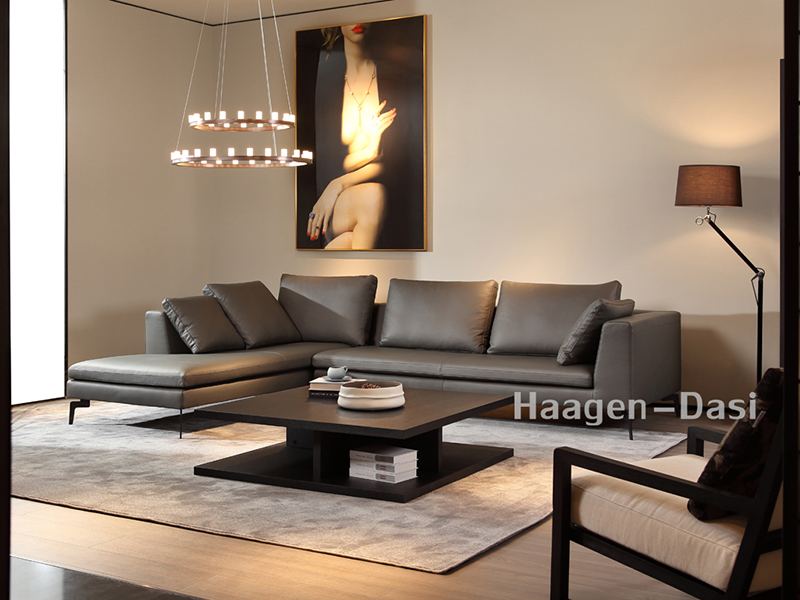 【哈根达私·欧尚格家居】意式现代极简客厅北美白蜡木实木时尚皮质L型沙发