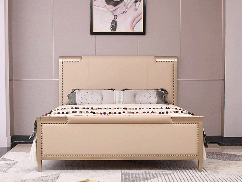 艾丽家具美式卧室床科技皮/布/进口头层牛皮床H8601床