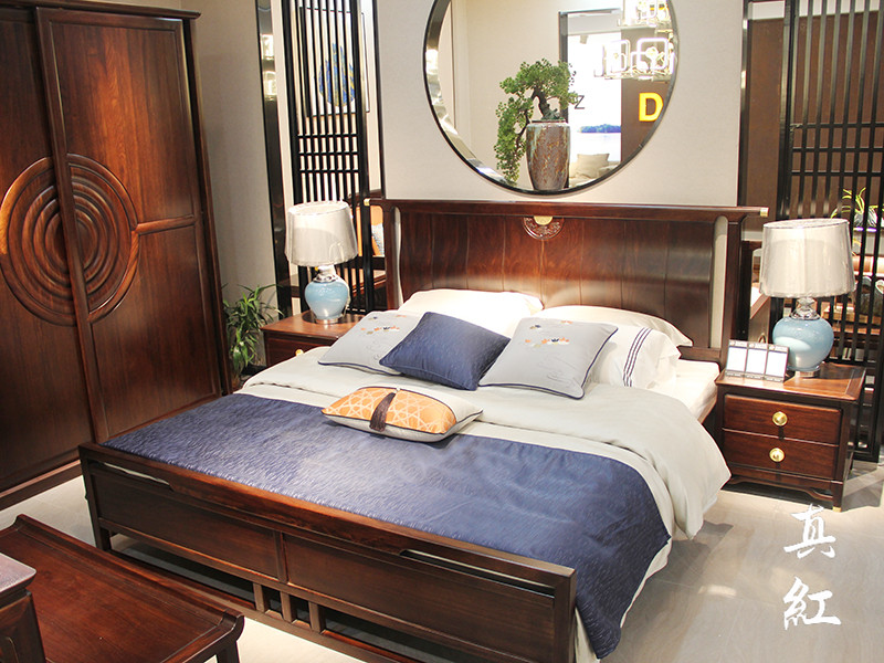 真红家具新中式卧室乌金木实木简约舒适大床