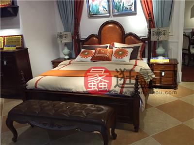 美·保罗家具美式卧室实木真皮软靠大床