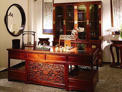 戴为红木家具·爵典家居 中式（新中式）书房红木雕花书桌椅/办公桌家具