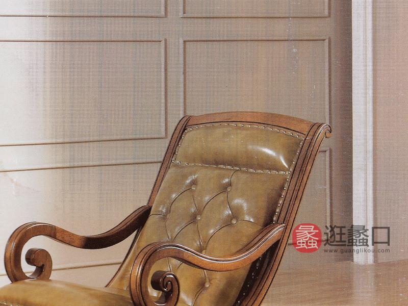 奥斯汀家具美式套房实木真皮休闲椅