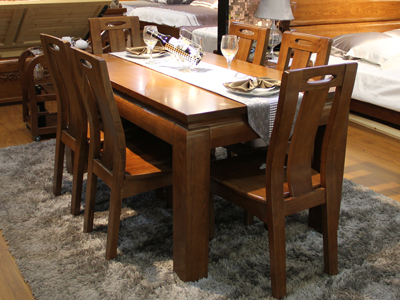 蠡口家具城艾琦森家具新中式餐厅长餐桌椅榆木纯实木 1桌6椅
