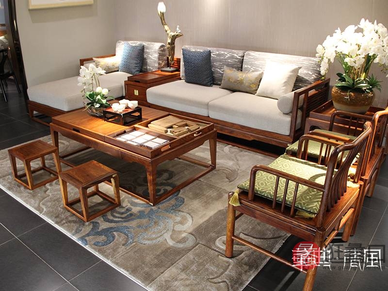 华典清风·欧尚格家居家具新中式客厅红木刺猬紫檀沙发组合/茶几