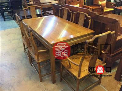 银蝠红木家具中式古典餐厅实木一桌六椅餐桌椅