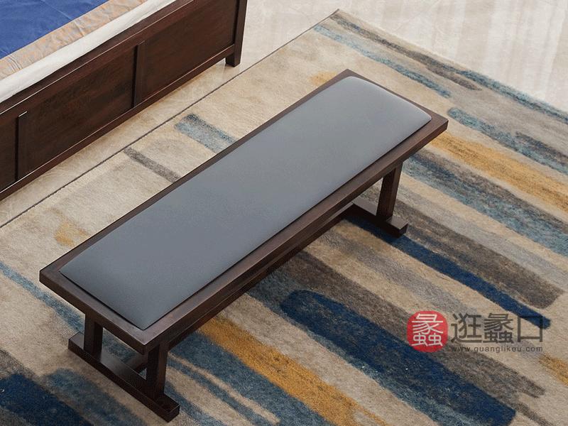 悦木家具新中式卧室床尾凳YF17床尾凳纯实木布艺床尾凳