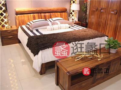 奥克家具中式卧室实木双人大床/床头柜