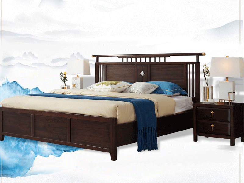 实木床 双人床 新中式床 实木床1.8米现代中式实木床轻奢床实木家具 檀木床YF02