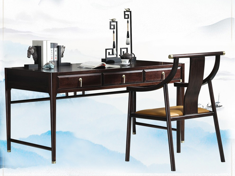 实木书桌 禅意现代中式家具 书房家具写字台办公桌书法桌 画桌 新中式实木家具 民宿家具 