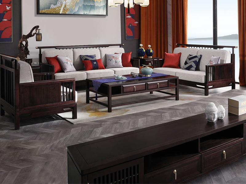 沙发 实木沙发组合 实木 新中式沙发组合布艺可拆洗 金檀木 整装客厅沙发现代中式 檀木YF29布艺沙发【双人位】