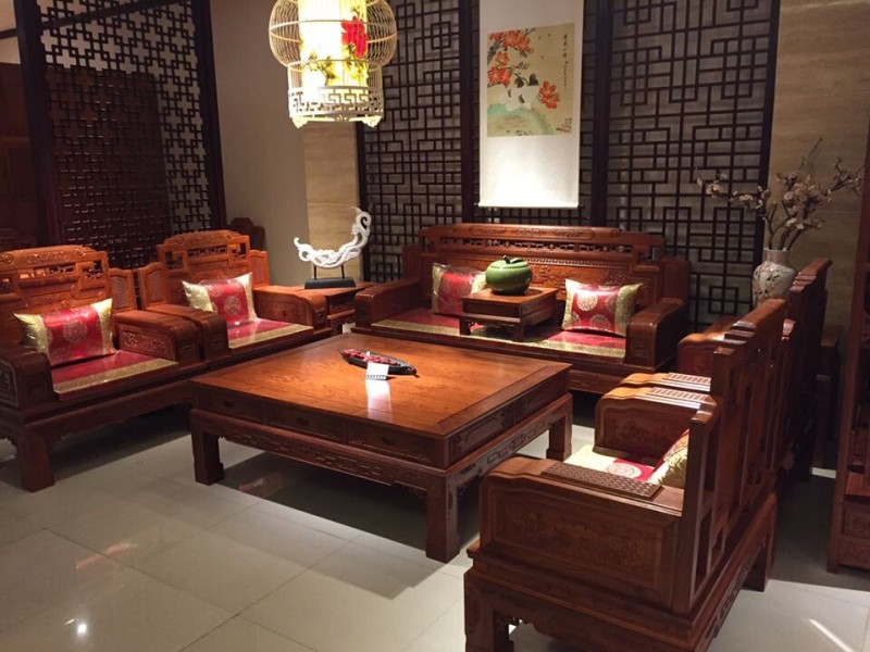 江南御宝中式古典客厅沙发锦上添花缅甸花梨11件套红木沙发
