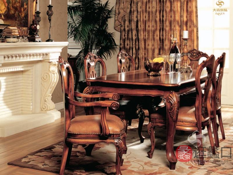 大森家具华东营销中心欧式餐厅红榉木实木长方形多人餐桌椅组合