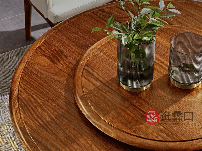 木梵家具现代餐厅餐桌椅实木餐桌椅组合 HX42圆桌带转盘 全实木圆形餐桌