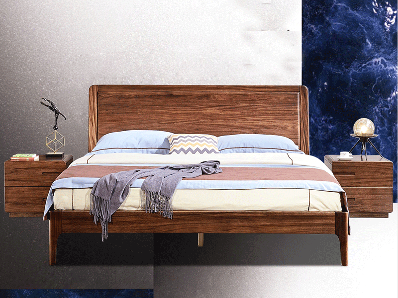 HX05实木床 乌金木实木双人靠背床主卧室1.8m框架床/高箱储物床 