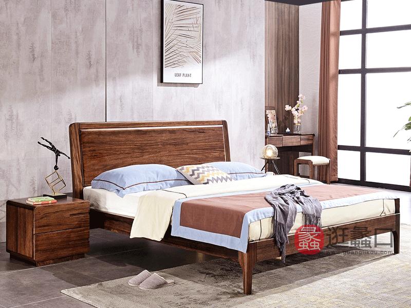 木梵家具现代卧室床HX05实木床 乌金木实木双人靠背床主卧室1.8m框架床