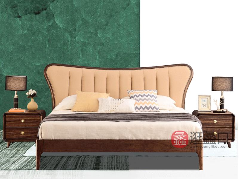 木梵家具现代卧室床HX45实木床1.8米现代简约双人床 意式轻奢家具