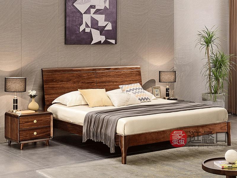 木梵家具现代卧室床HX06实木床 意式轻奢实木床简约双人床1.8米大床乌金木家具