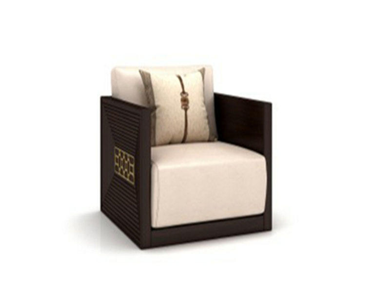 澜起家具新中式实木侧面雕刻布艺软包客厅沙发单人位SF-05-1