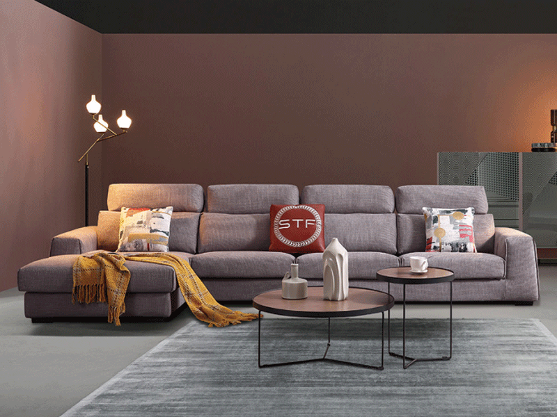 费丽斯家具意式现代极简布艺沙发组合客厅沙发 贵妃躺椅6068#