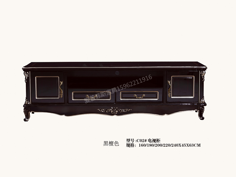爱普菲斯家具欧式新古典客厅黑檀色实木电视柜C02#