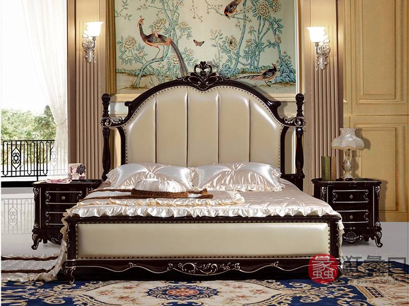 爱普菲斯家具欧式卧室黑檀色实木双人大床C821#/C01#床头柜