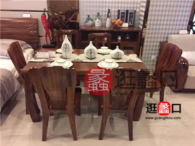 蠡口家具城聚景园林家具新中式餐厅实木餐桌椅（一桌六椅）