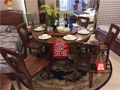 蠡口家具城聚景园林家具中式古典餐厅实木圆餐桌椅（一桌六椅）