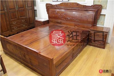 蠡口家具城香樟木家具 中式古典 仿古实木双人大床/床头柜 