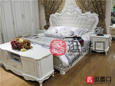 垄利森家具 欧式珍珠白实木双人大床/床头柜欧式卧室床
