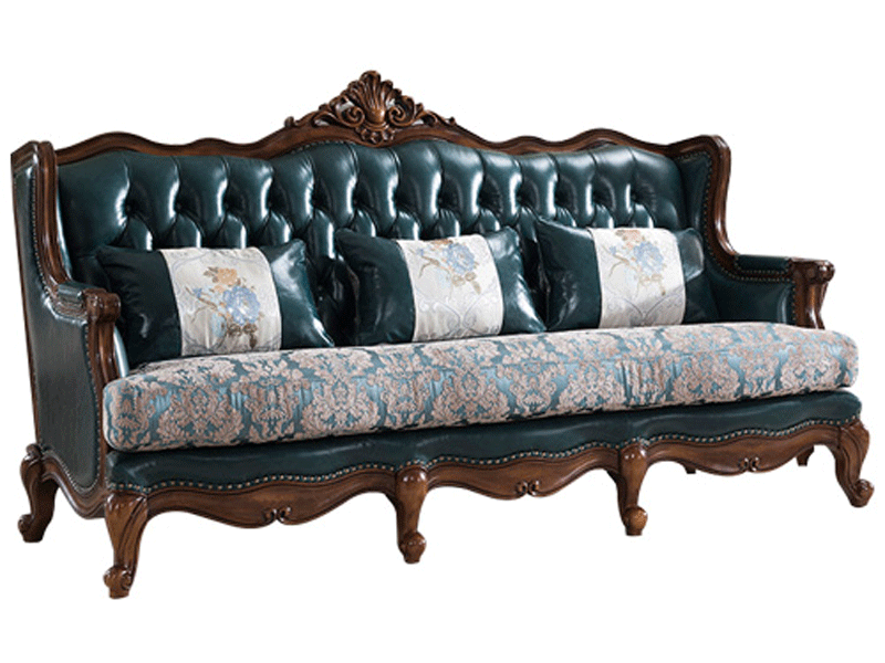 威灵顿家具美式客厅沙发经典简美602真皮沙发组合皮艺客厅欧式乡村简美实木沙发X602-11