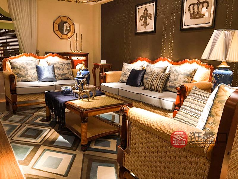 翡翠藤器家具美式客厅印尼藤实木沙发翡翠新款沙发