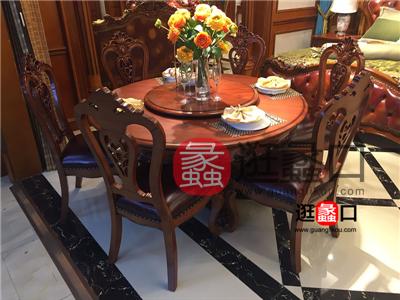 蠡口家具城凯撒宫家具新中式餐厅实木圆餐桌椅（一桌六椅）