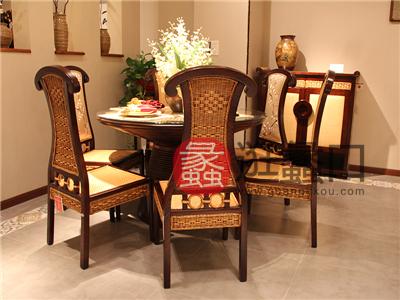 翡翠藤器家具 中式古典餐厅印尼藤实木真藤圆餐桌/餐椅