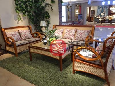 蠡口家具城翡翠藤器家具专卖 美式客厅印尼玛瑙藤 与实木相结合卡森沙发
