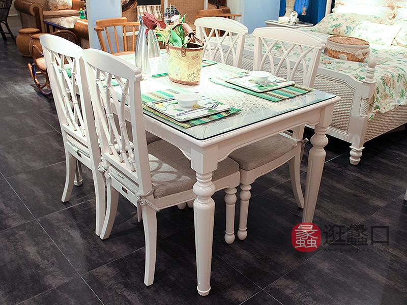 翡翠藤器家具 简美白色餐厅实木餐桌椅