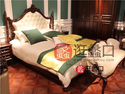 阿米代尔家具 品质款卧室美式实木真皮双人大床/床头柜