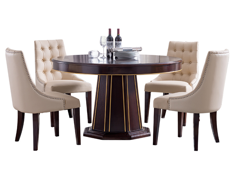 威灵顿家具美式餐厅餐桌椅美式轻奢圆餐桌现代简美实木圆餐台餐厅家具组合G801-16