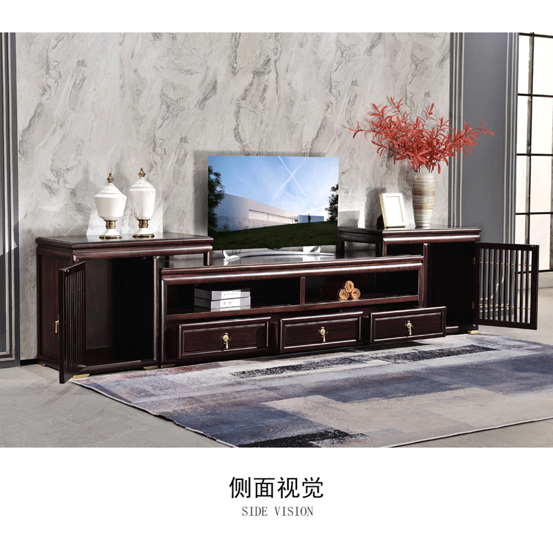TX601DG电视柜 可伸缩电视柜 实木电视柜组合 地柜 新中式家具 金檀木 电视柜 电视柜（280-340）*45*67cm