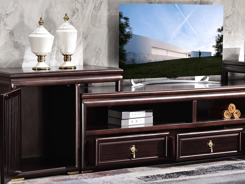 雅沐家具新中式客厅电视柜可伸缩电视柜 实木电视柜组合 地柜 TX601DG电视柜