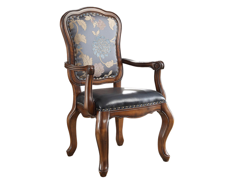 威灵顿家具美式餐厅餐桌椅美式餐椅实木欧式复古书椅真皮软包咖啡椅洽谈扶手椅H602-9