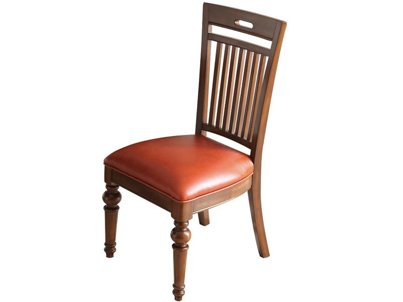 威灵顿家具美式餐厅餐桌椅美式餐椅简美实木靠背餐椅现代轻奢真皮无扶手餐椅H602-6