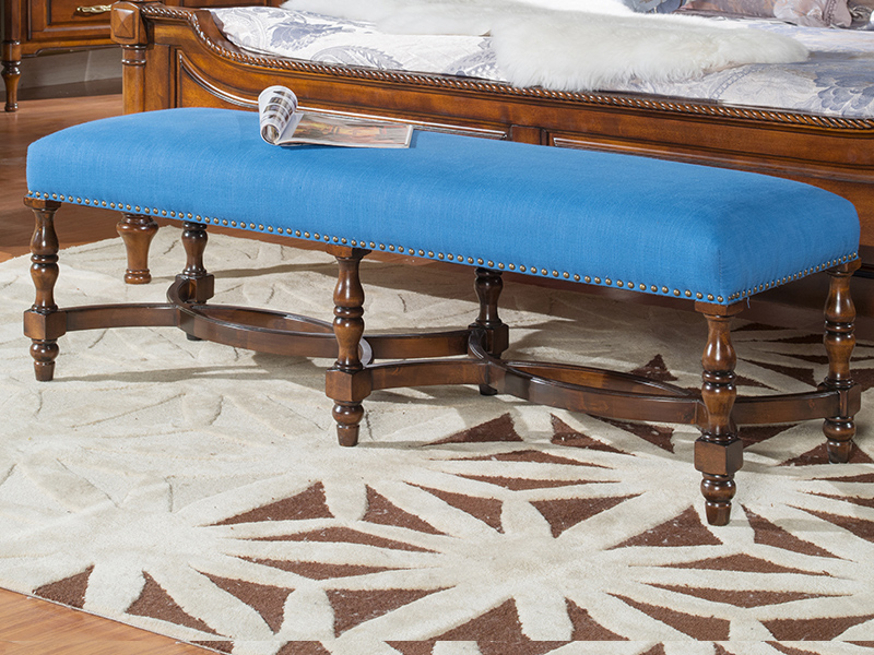 威灵顿家具美式卧室床尾凳简约美式实木床尾凳换鞋凳欧式布艺床尾凳卧室长条凳F602-6