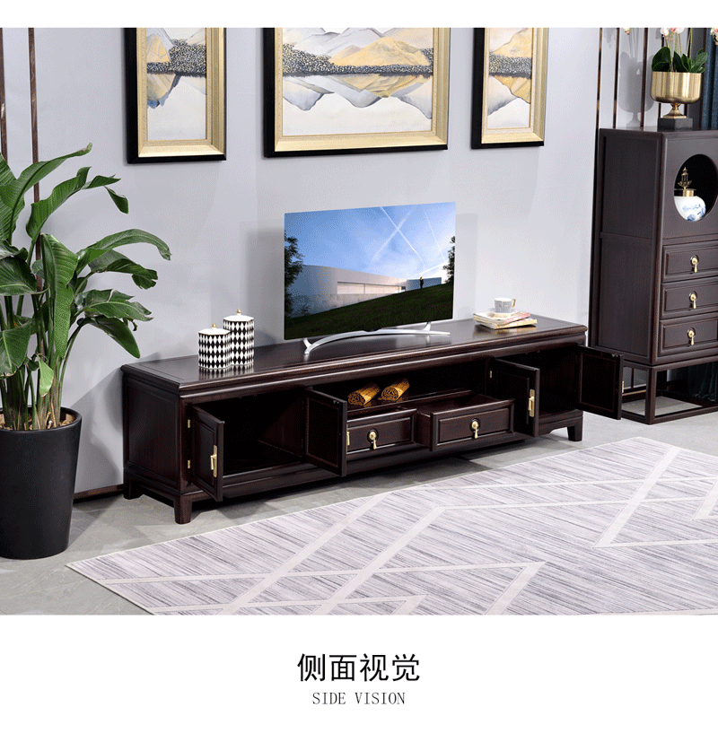 TX606DSG电视柜 实木电视柜组合 地柜 新中式家具 金檀木 电视柜 电视柜220*45*56cm