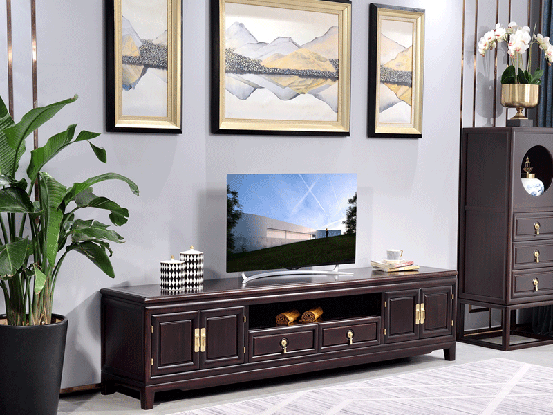 雅沐家具新中式客厅电视柜TX606DSG电视柜 实木电视柜组合金檀木地柜