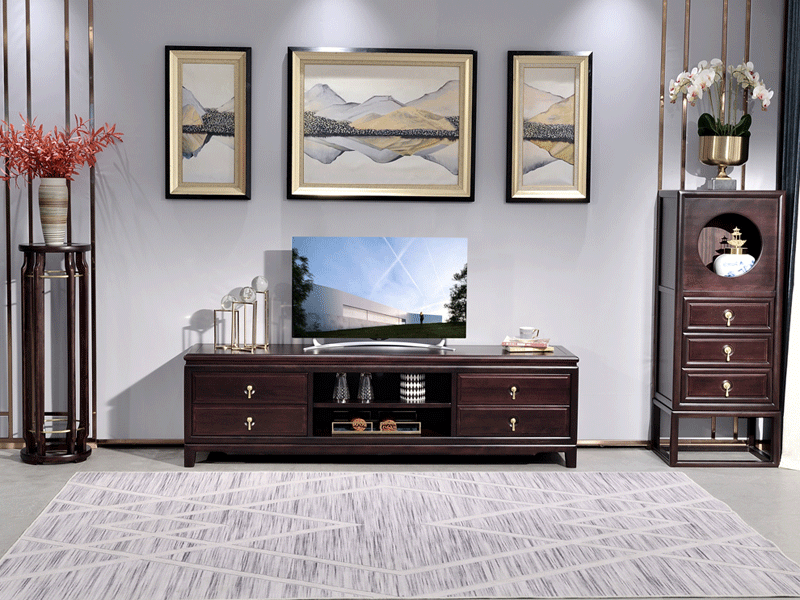 雅沐家具新中式客厅电视柜TX604DSG电视柜实木电视柜组合金檀木地柜