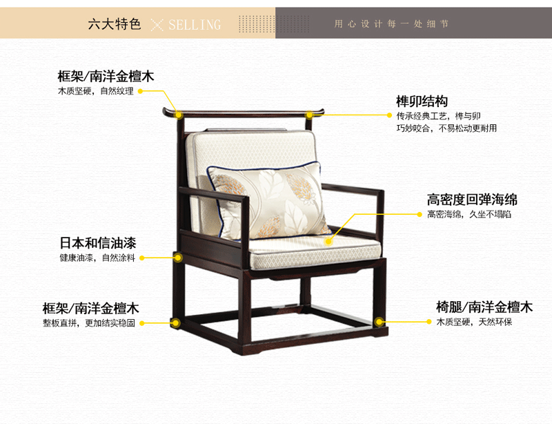 TX601XY太师椅 客厅中堂椅 实木椅 新中式檀木单人沙发椅 休闲桌60*40*55cm