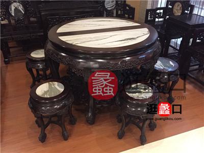 昌明红木中式古典餐厅红木圆餐桌椅（一桌六椅）