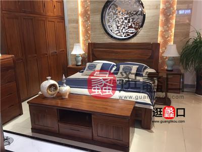 缘木居红木家具中式古典卧室实木双人大床/床头柜