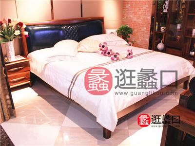 富居家具中式卧室实木胡桃木大床/床头柜