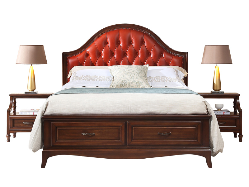 威灵顿家具美式卧室床美式真皮床轻奢简美实木床卧室双人床1.8米主卧床A602-53